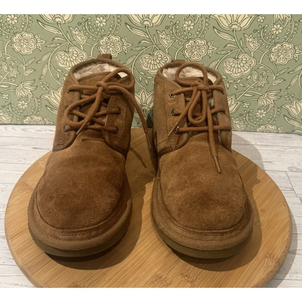 UGG-Neumel Chukka Men 9 Chestnut Suede Wool Lined Lace Up Boot Shoe